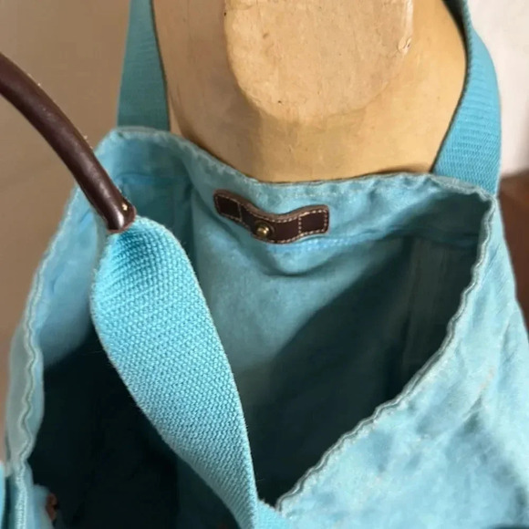 49 Square Miles turquoise canvas, brown leather tote bag XL inner zip + pouches - Picture 5 of 7
